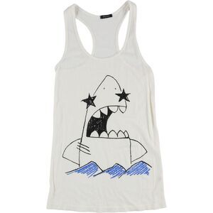 dirty violet Womens Cartoon Shark Racerback Tank Top, Off-White, NWT